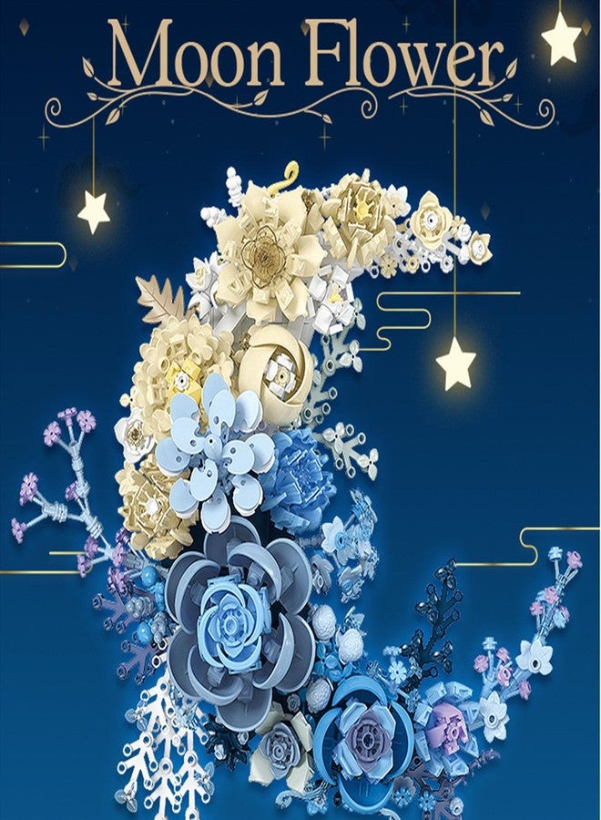 TNDCKP Blue Flowers Moon Building Blocks Set 934 Pcs, Dried Flower Botanicals Collection, Creative Floral Building for Wall Decor, Compatible with Lego Flowers, Artistic Gift with Ages 6+ - Image 3